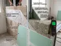Detalle de cómo aislar una pared ya construida con lana mineral, barrera de vapor y placas de yeso laminado.