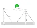 Diagrama de instalación de vallas metálicas con postes de 2m y soportes angulares. Incluye tensor y tornillo.