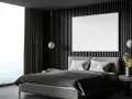 Habitación moderna con cama gris, ventanal y pared acanalada. Ideas para como insonorizar una habitacion con materiales acústicos.