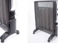 Radiador de mica portátil con ruedas y cable de alimentación. Ideal para calentar espacios.