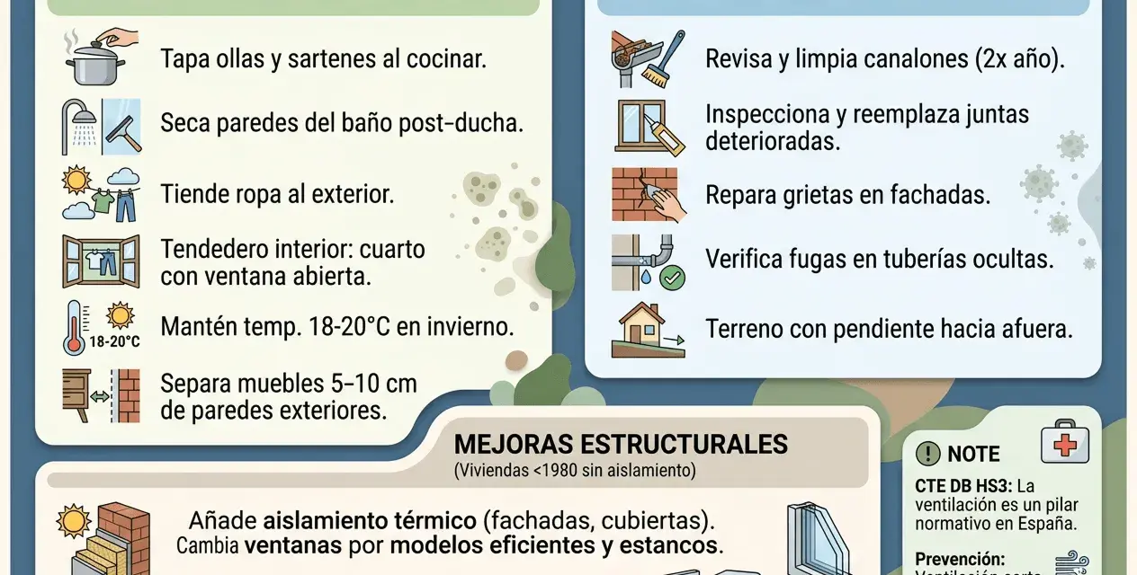 Evita el moho en la pared con estos consejos: ventila, seca superficies, tiende ropa fuera y mantén la temperatura. ¡Pequeños gestos previenen grandes problemas!