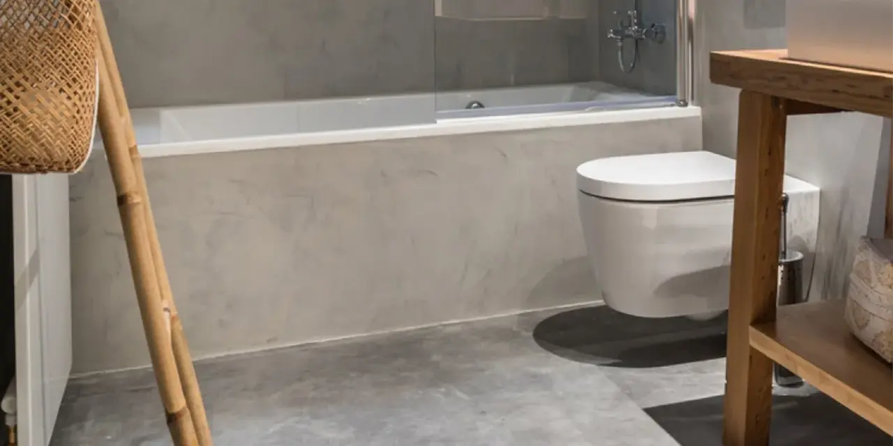 Baño moderno con bañera, inodoro suspendido y lavabo de madera. ¿Cuánto cuesta cambiar bañera por plato de ducha?