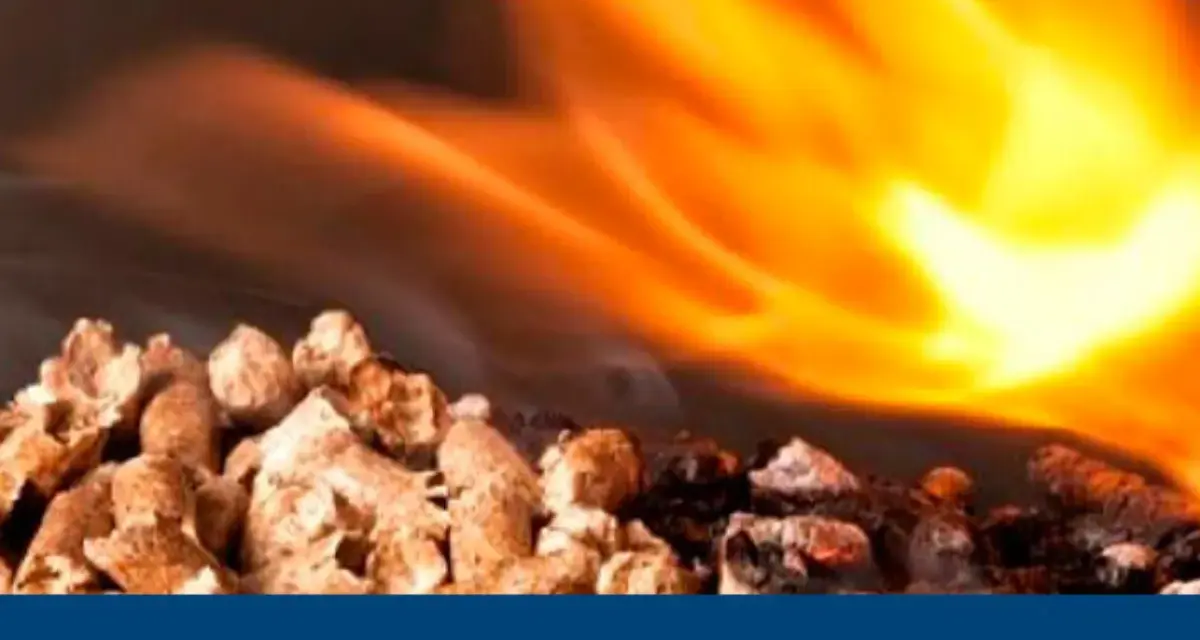 Pellets ardiendo en una estufa, mostrando cuánto consume una estufa de pellets.