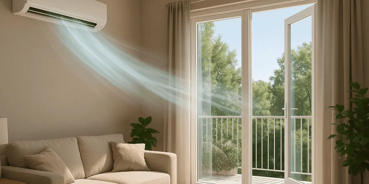 Aire fresco fluye desde el aire acondicionado, creando un ambiente confortable. Los sistemas de ventilación y extracción de aire mantienen el hogar fresco.
