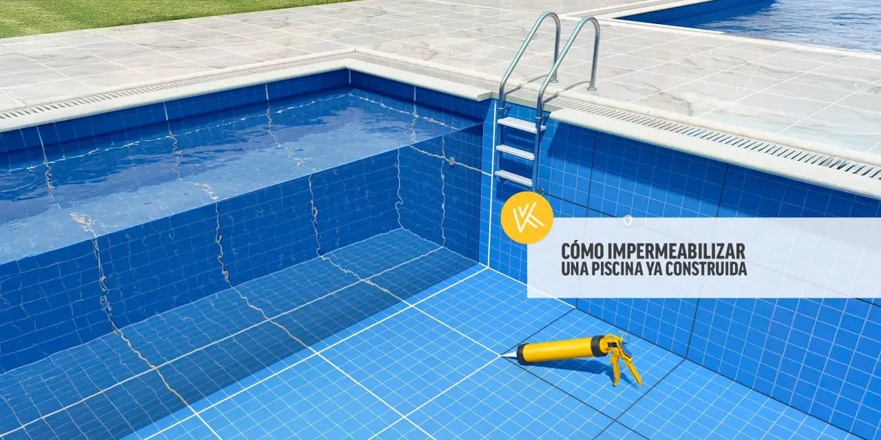 Pistola de silicona lista para impermeabilizar piscina. Muestra cómo impermeabilizar una piscina ya construida.