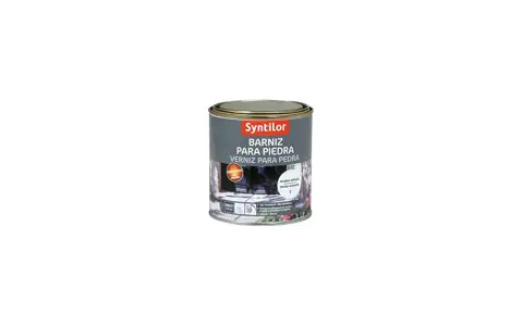 Lata de barniz para piedra Syntilor, ideal para proteger y embellecer superficies exteriores e interiores.