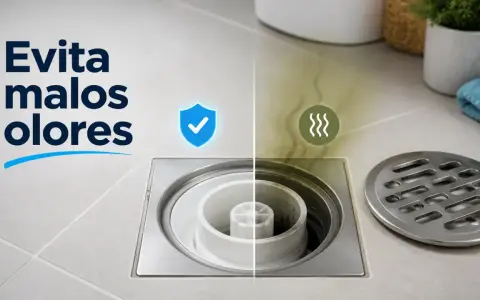 Comparativa de tipos de bote sifónico: uno limpio y protegido, y otro con malos olores.