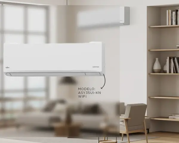 Un aire acondicionado Fujitsu AIRSTAGE, modelo ASY35UI-KN con WiFi, uno de los tipos de aire acondicionado modernos para tu hogar.