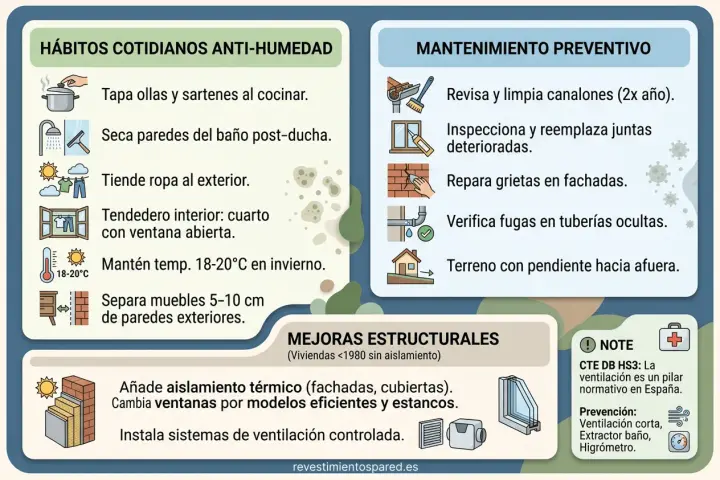 Evita el moho en la pared con estos consejos: ventila, seca superficies, tiende ropa fuera y mantén la temperatura. ¡Pequeños gestos previenen grandes problemas!