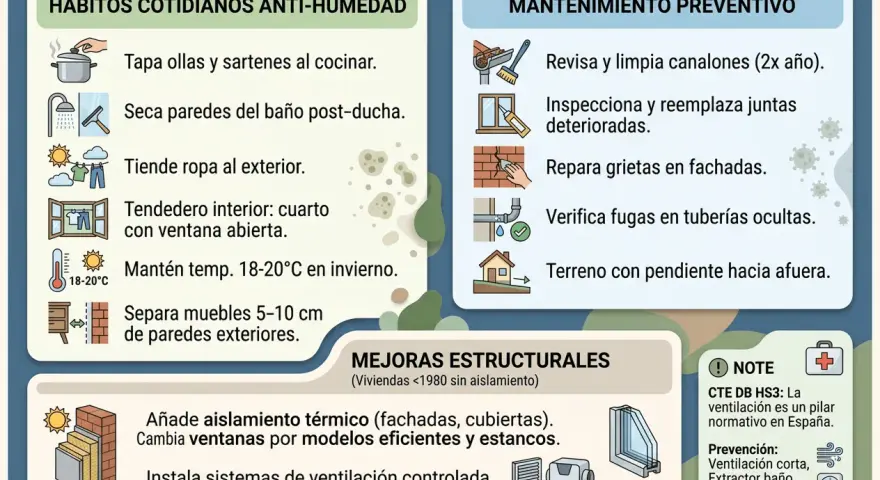 Evita el moho en la pared con estos consejos: ventila, seca superficies, tiende ropa fuera y mantén la temperatura. ¡Pequeños gestos previenen grandes problemas!