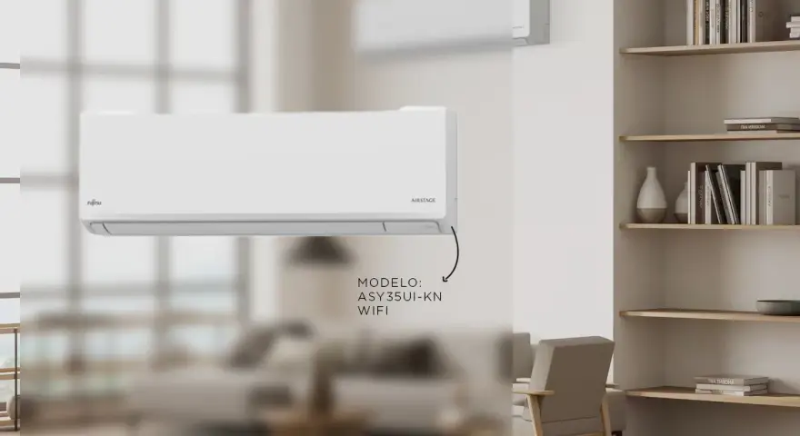 Un aire acondicionado Fujitsu AIRSTAGE, modelo ASY35UI-KN con WiFi, uno de los tipos de aire acondicionado modernos para tu hogar.