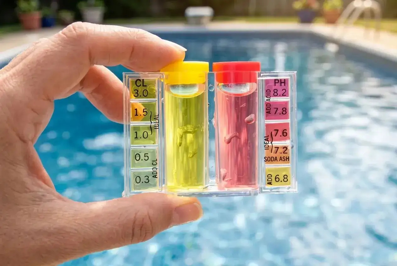 Kit de prueba de cloro y pH para mantener tu ph piscina en óptimas condiciones.