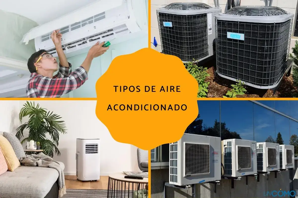 Explora los distintos tipos de aire acondicionado: instalación de split, unidades exteriores, portátil en sala y unidades de ventana.