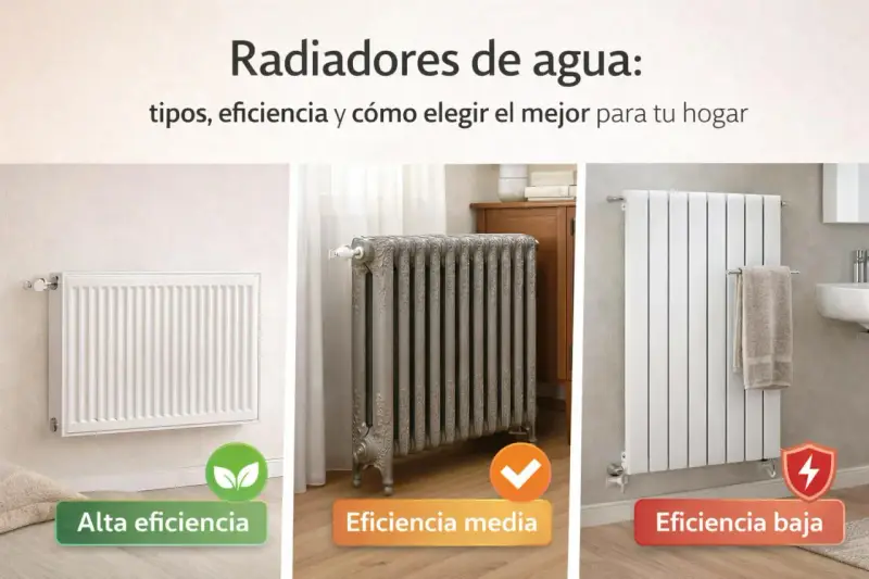 Tres tipos de radiadores de agua: alta, media y baja eficiencia. Elige el mejor para tu hogar.